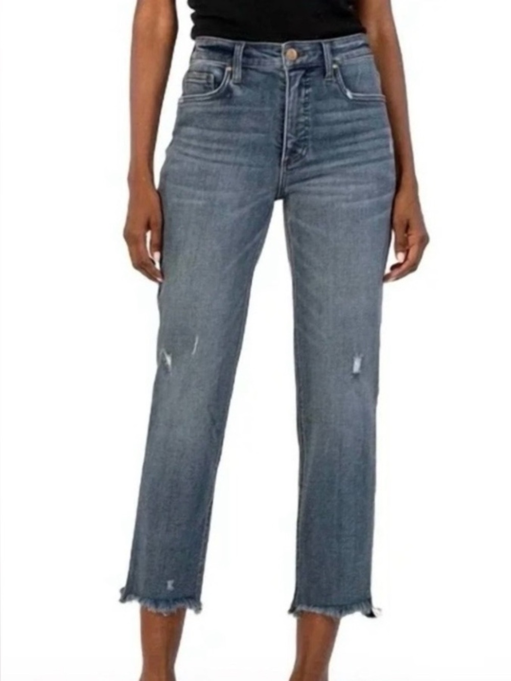 Kut from the Kloth Washed Blue High-Rise Cropped Straight Jeans
